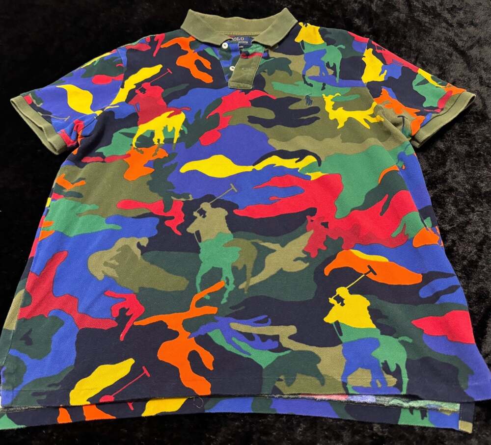 Men Large Polo Ralph Lauren Custom Polo Shirt with Multi-Color Camo Pony Print